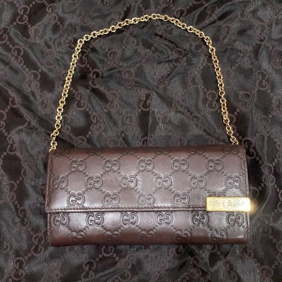 Gucci Handbags - Gucci Brown Chain Wallet Guccissima Leather